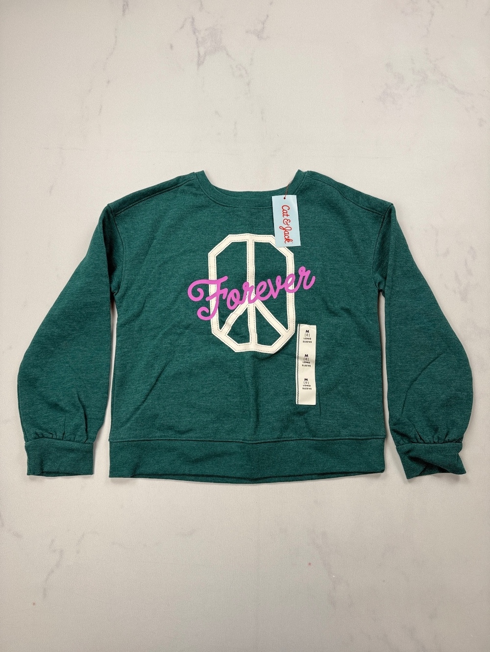 Cat & Jack Forever Sweatshirt Green Modern Statement Piece - Girls 8 NWT
